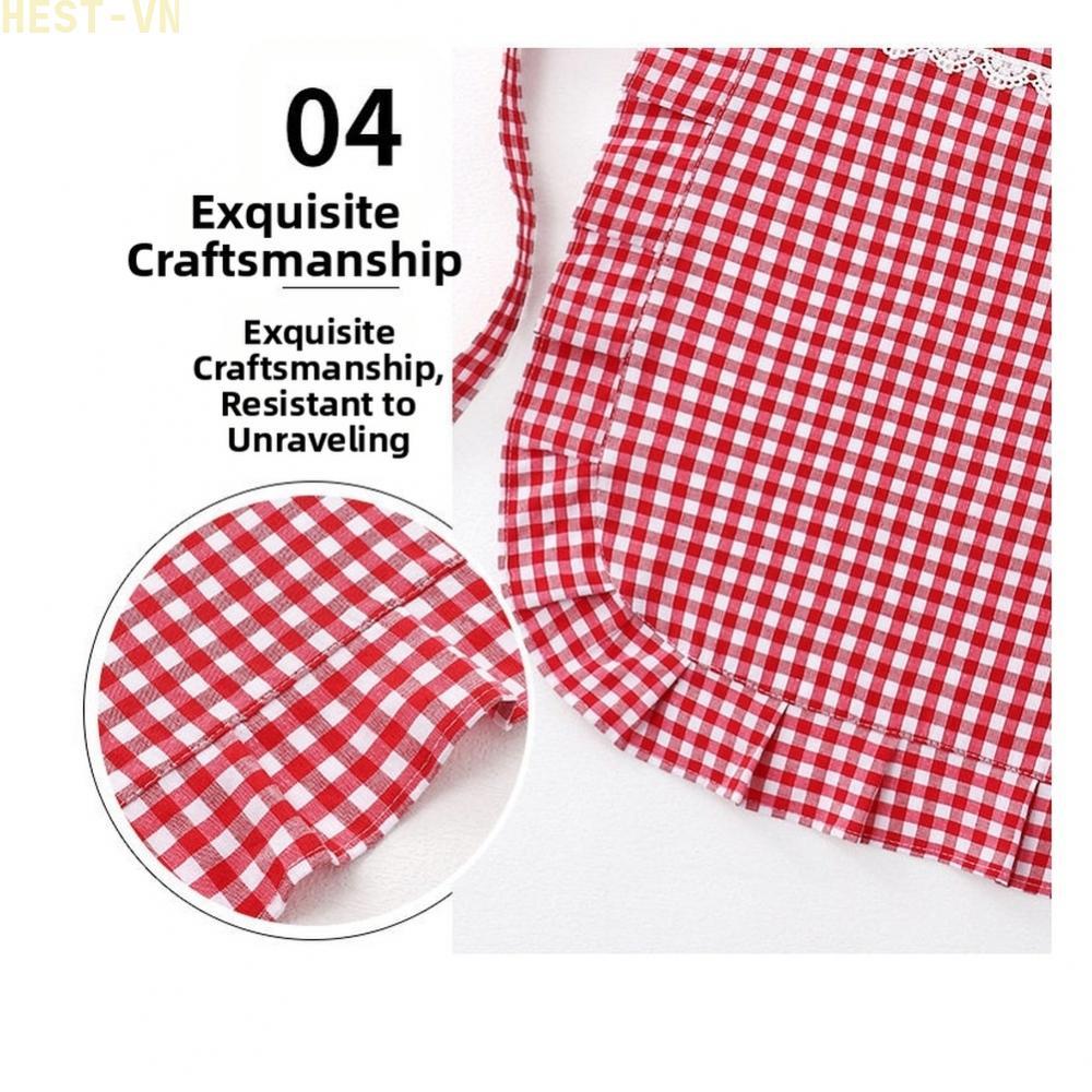 Cotton Half Apron for Kitchen Cooking Work with Pockets and Lace Trim Red Black