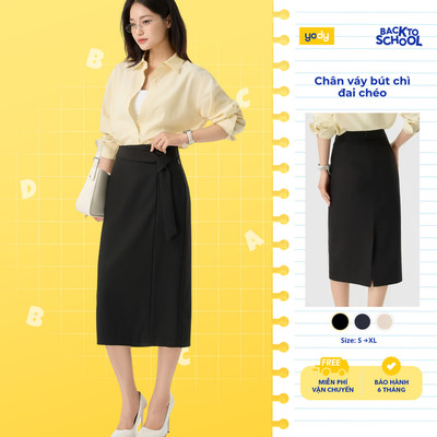 Chân váy YODY xẻ sau, đai chéo tạo điểm nhấn, chất liệu co giãn 2 chiều, thoải mái WCSK25S034