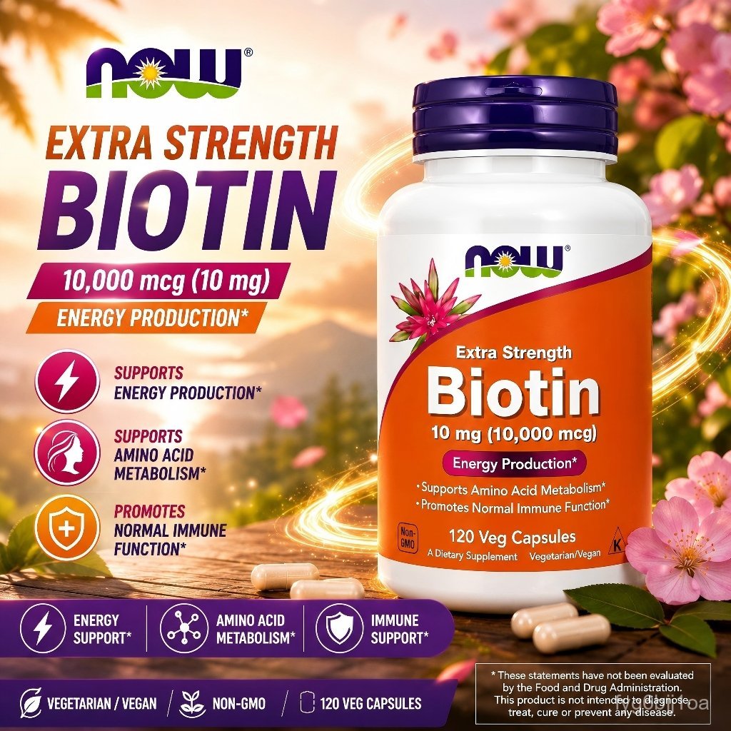 NOW Foods Extra Strength Biotin 10mg (10.000mcg) Veg Capsules – Viên Nang Chay Biotin Hàm Lượng Cao@