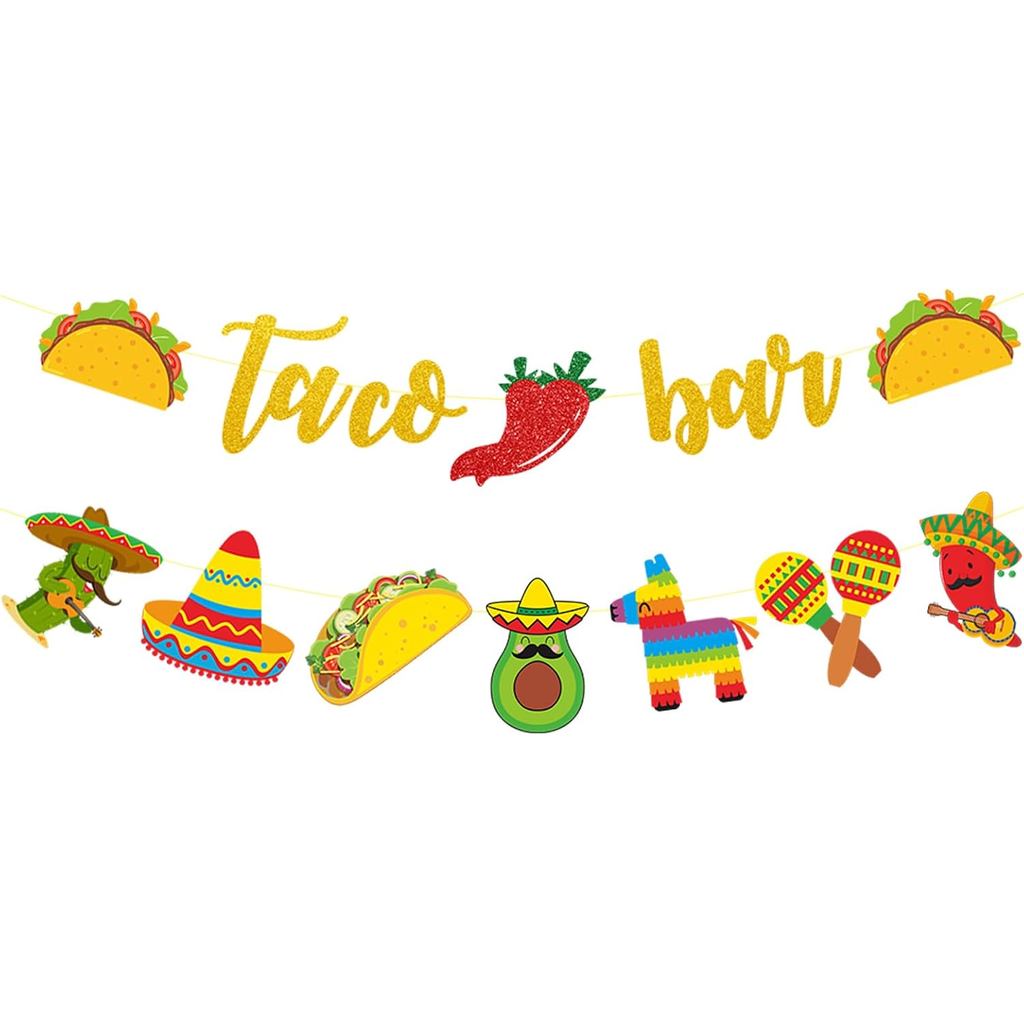 Fiesta Taco Bar Banner Vòng Hoa, 2 Bộ Taco Bar Ký Hiệu Với Xương Rồng Donkey Sombrero Taco Tiêu Cho 