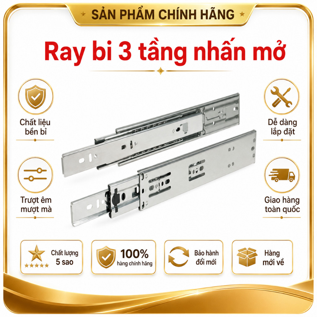 [ Hàng Xịn, Giá Tốt, CHÍNH HÃNG ] ( 1 cặp ) Ray bi 3 tầng hệ nhấn đóng - mở tủ 300 - 500