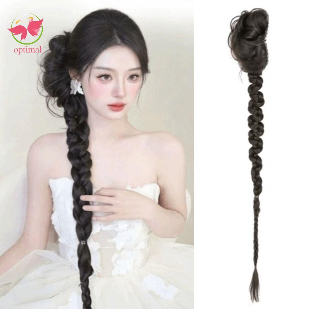 OPTIMAL LIMIT Twist Braids Bun Tóc Giả, Side-Tied Fluffy Long Braids Buns Hairpiece, Thanh Lịch Tự N
