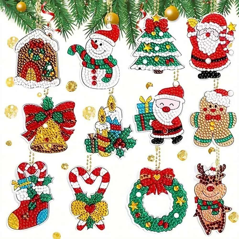 Christmas Diamond Painting Keychain Kit, DIY Mosaic Ornament Pack, Keyring Kit For Seasonal Home Act