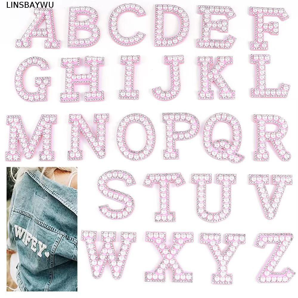 LINSBAYWU 26 Cái 26 chữ đính, Bảng chữ cái tiếng Anh A-Z Alphabe Bản vá chữ kim cương giả, Mũ dán bả