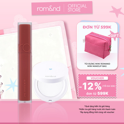 Combo Phấn phủ dạng nén Romand Better Than Finish 12g + Son kem siêu lì Romand Blur Fudge Tint 5g