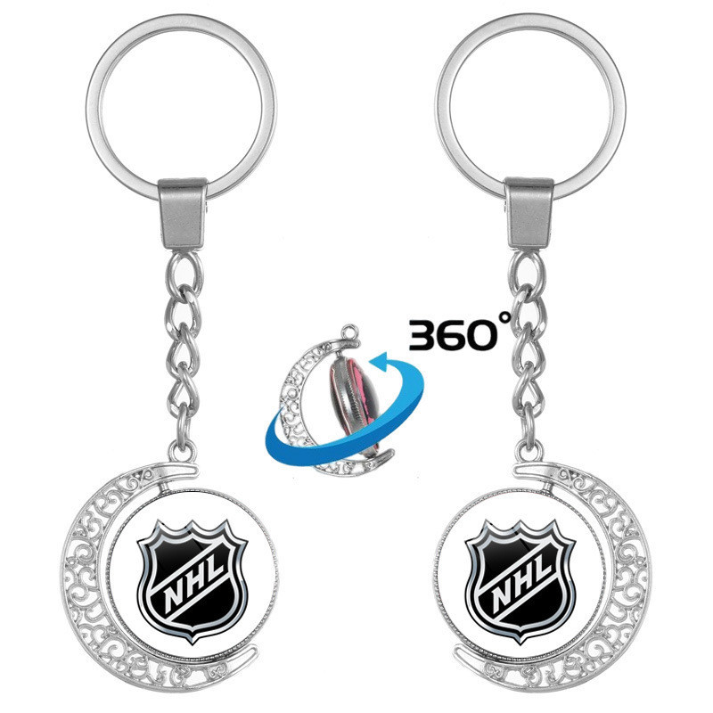 American Ice Hockey League NHL Hai Mặt Xoay Móc Chìa Khóa Trang Sức Đội Logo Thể Thao Đa Năng Quạt H
