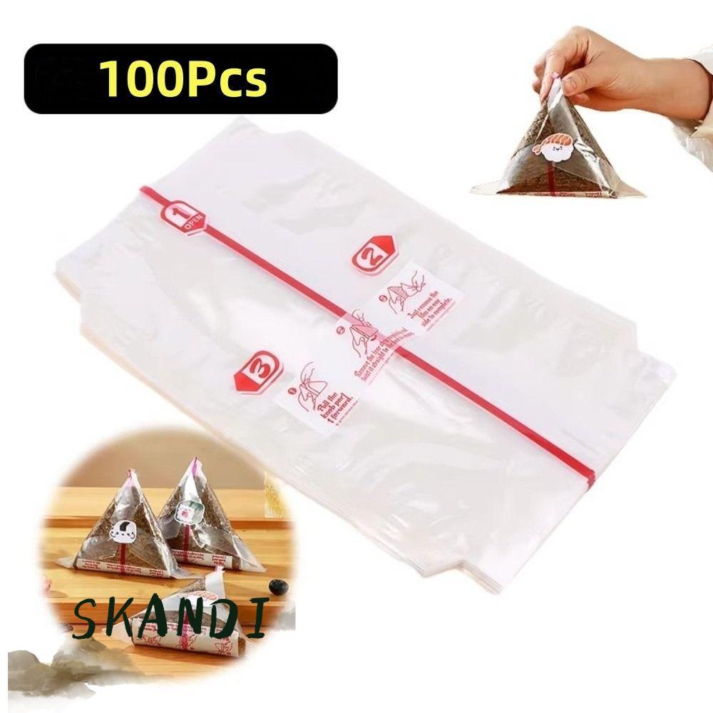 SKANDI 100 Chiếc Túi Sushi Onigiri, PP Dùng Một Lần Nori Tam Giác Cơm Túi Đóng Gói, Nori Rong Biển O