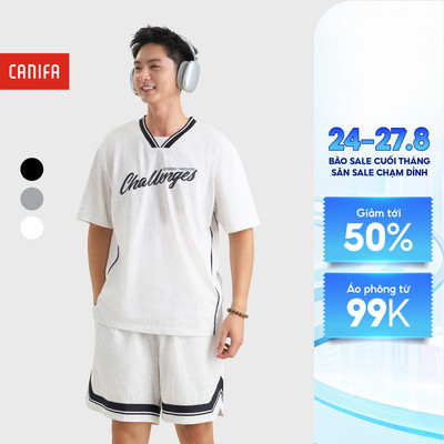 Áo thun nam cổ V phom rộng phối lưới hai bên sườn chất liệu cotton mềm mịn, thấm hút CANIFA 8TS26S017