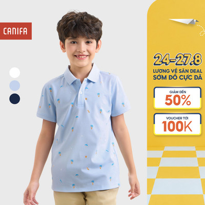 Áo polo bé trai CANIFA cổ bẻ cộc tay in họa tiết form vừa 2TP26S003