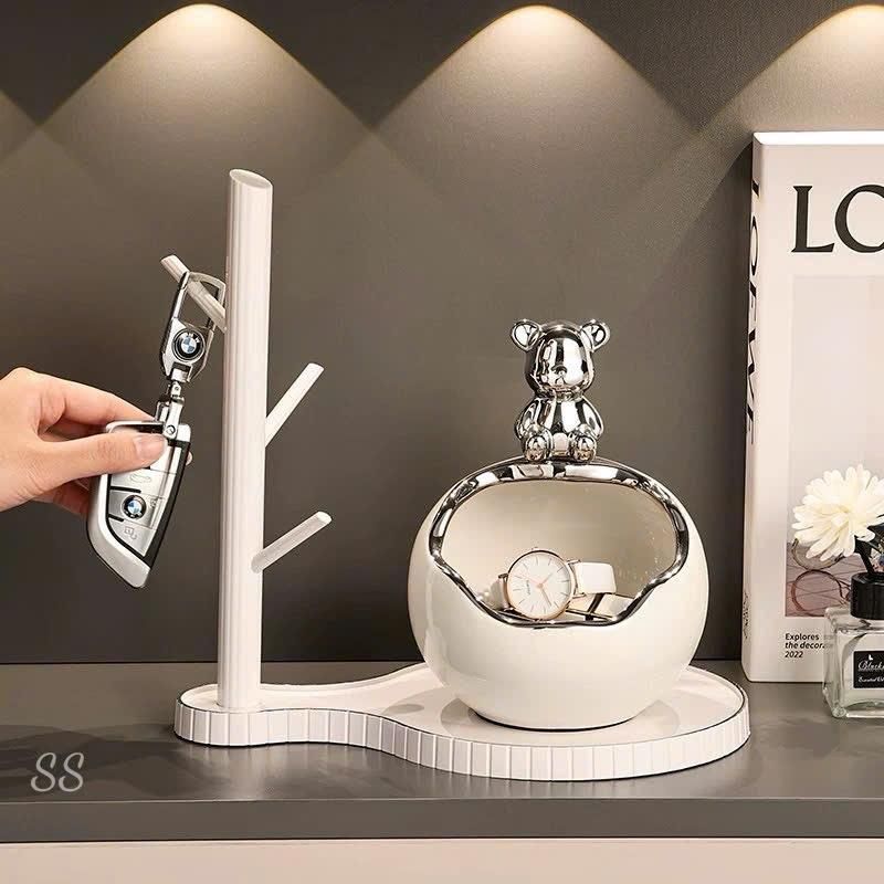 Khay gấu sứ đựng đồ đa năng trang trí nhà cửa decor - Gấu hũ sứ decor tặng kèm gấu