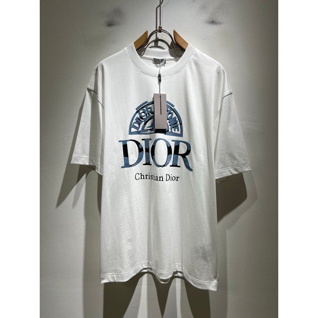 Dior Dior Hàng Ngày Mặc Áo Thun Tay Ngắn Nam Nữ Phong Cách Mỹ Hợp Thời Trang Đáy Áo Chui Đầu Bên Tro