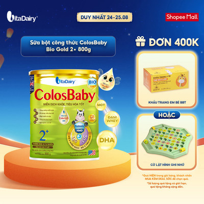 Sữa bột ColosBaby Bio Gold 2+ cho trẻ trên 2 tuổi - Hỗ trợ tiêu hoá, bổ sung dinh dượng - Lon 800g