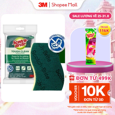 Cước rửa chén 3M™ Scotch-Brite®, kháng khuẩn, 2 mặt chống trầy, gói 3 miếng, xanh/ hồng, Làm sạch các vết bẩn cứng đầu