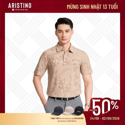 Áo polo nam tay ngắn ARISTINO BUSINESS màu be lịch lãm form suông Fiero che khuyết điểm tốt 1PS011AZ