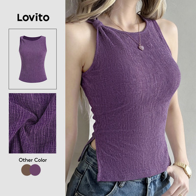 (New Arrival) Lovito Áo mặc thường ngày phong cách đa năng kiểu dáng xẻ tà áo màu tím mùa xuân/hè dành cho nữ LK7AD400