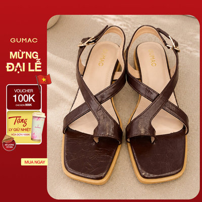 Giày Sandal Nữ GUMAC Mũi Vuông Xỏ Ngón Quai Chéo Mảnh Ôm Chân Tinh Tế GG06038