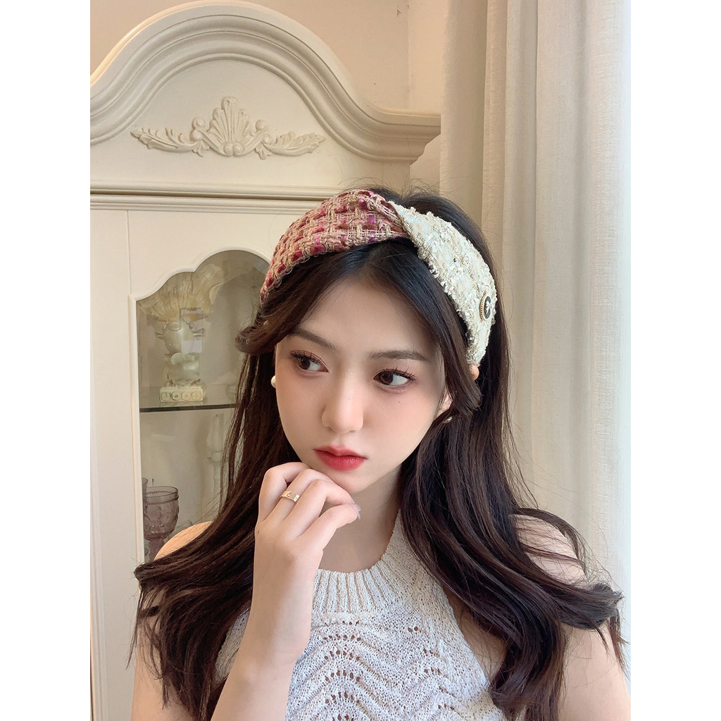 < Dây Tách > Băng Đô Mặt Lớn Thể Hiện Mặt Nhỏ Thiết Kế Bất Đối Xứng Băng Đô Hương Thơm Nhỏ Phụ Kiện 