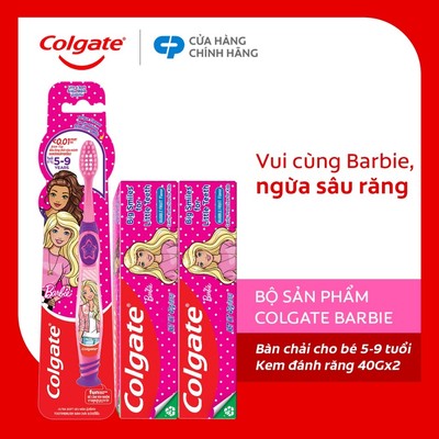 Bộ 2 kem đánh răng 40g và bản chải Colgate cho bé Barbie