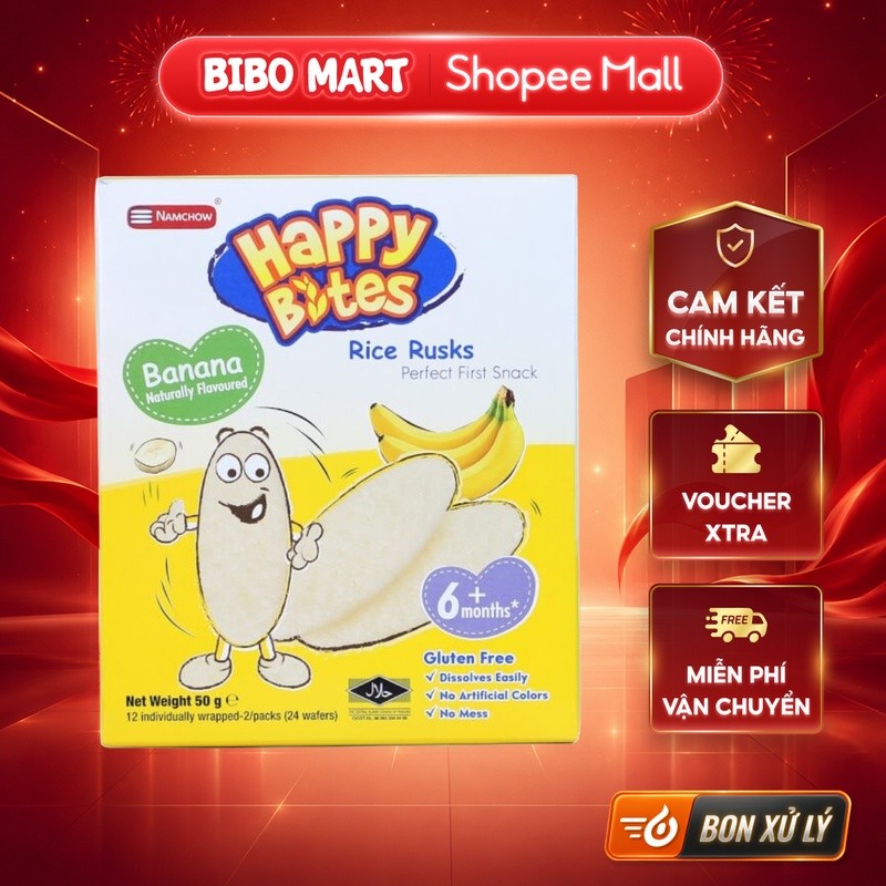 [KOL] Bánh Gạo Ăn Dặm Happy Bites Vị Chuối 50g (6M+) - BM001.3
