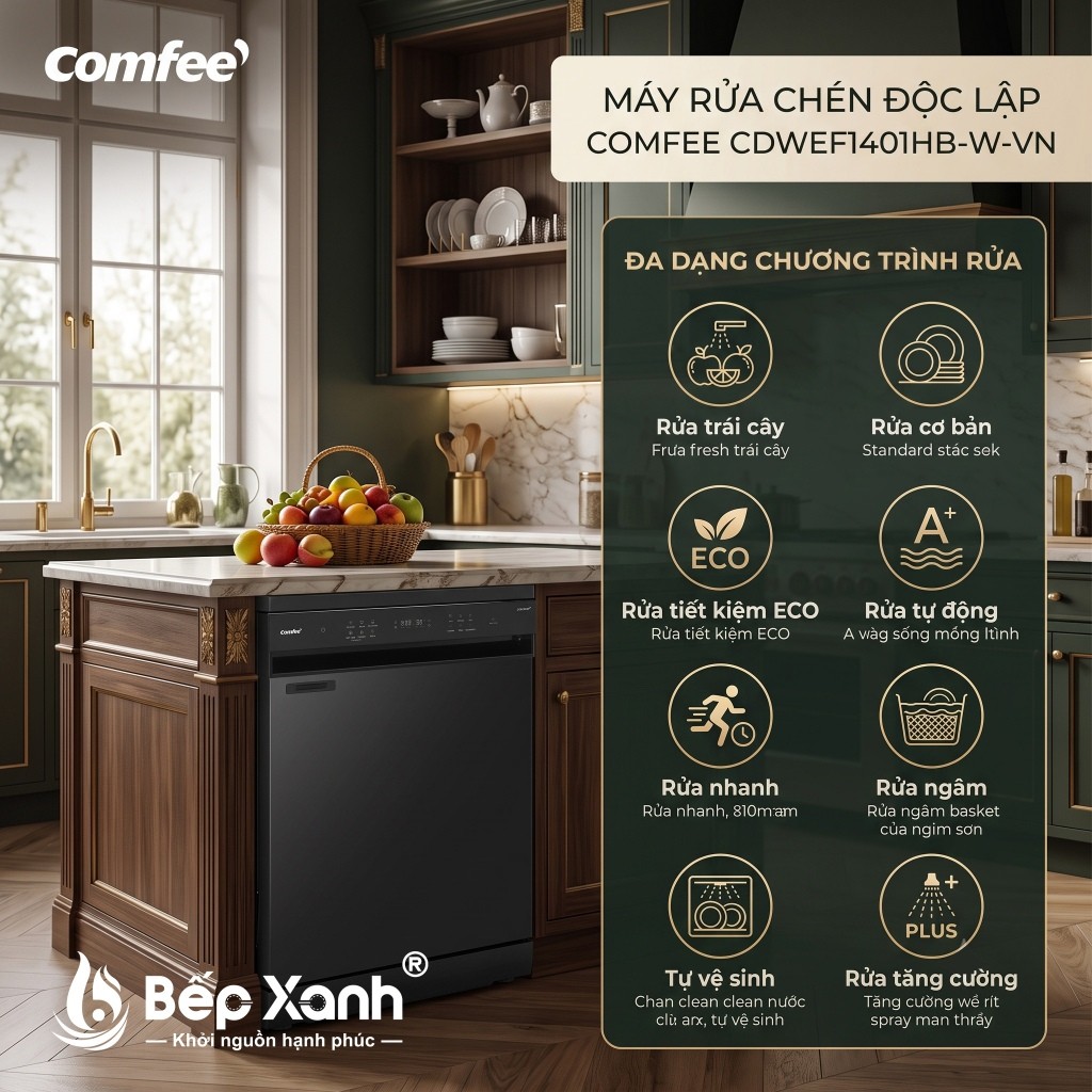 🌙🌙 CDWEF1401HB-W-VN | Máy Rửa Chén COMFEE 14 Bộ CDWEF1401HB-W-VN: Sấy Khô Thông Minh, Tiết Kiệm Điện