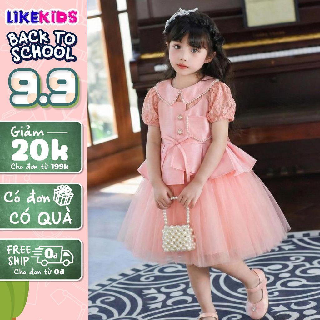 Đầm công chúa, váy cho bé gái họa tiết peplum chuỗi viền C6 - Likekids