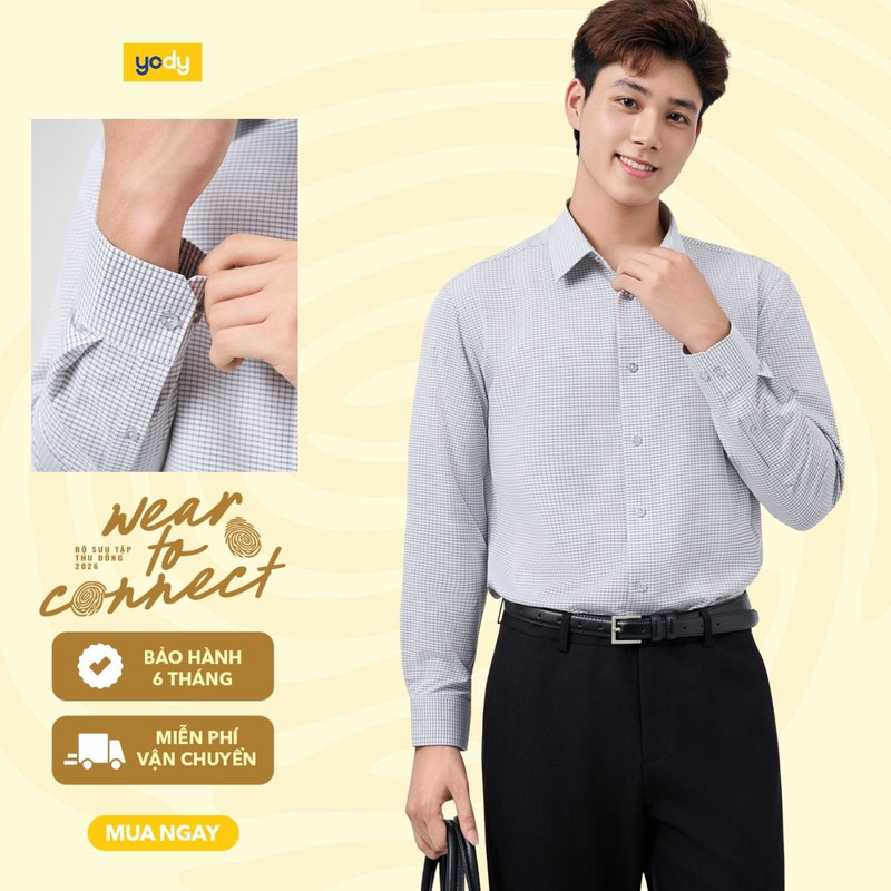 [BST EASY OFFICE] Áo Sơ-mi Nam Yody Dài Tay Nano Kẻ Caro Phom Regular MOSH26A005