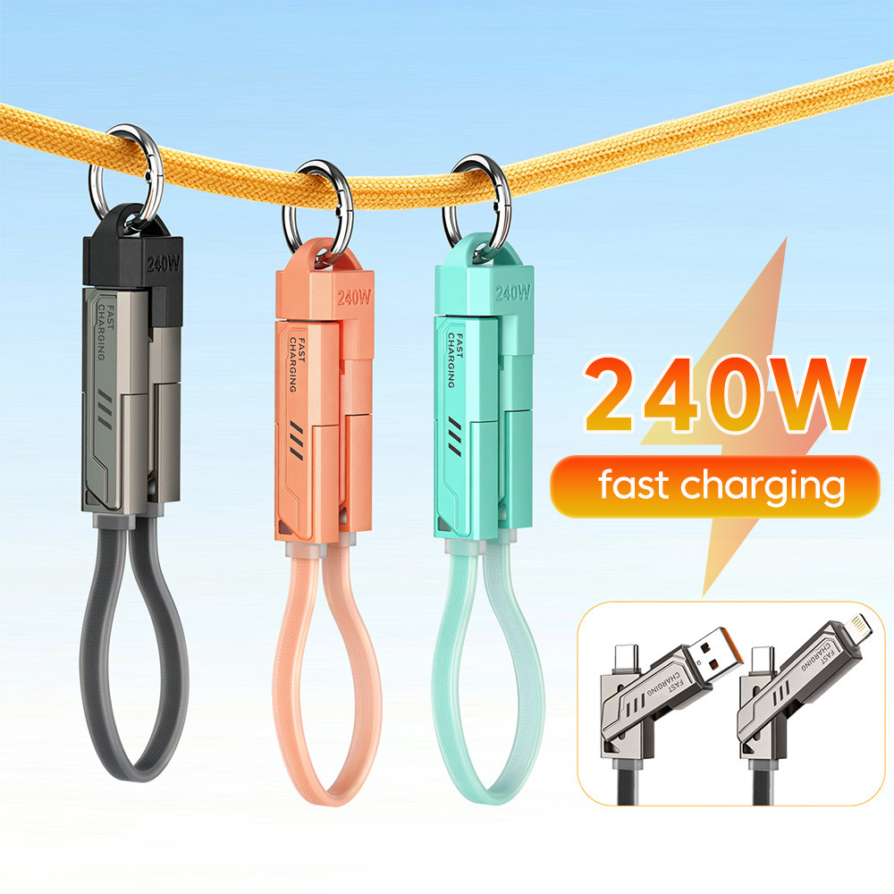 Cáp dữ liệu sạc nhanh 4 trong 1 Elough 240W Móc khóa di động Dây cáp PD