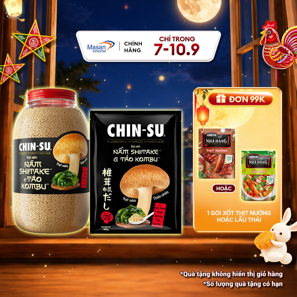 Combo 2 hạt nêm CHIN-SU Nấm Shiitake & Tảo Kombu (1 gói 400gr + 1 hũ 450g)