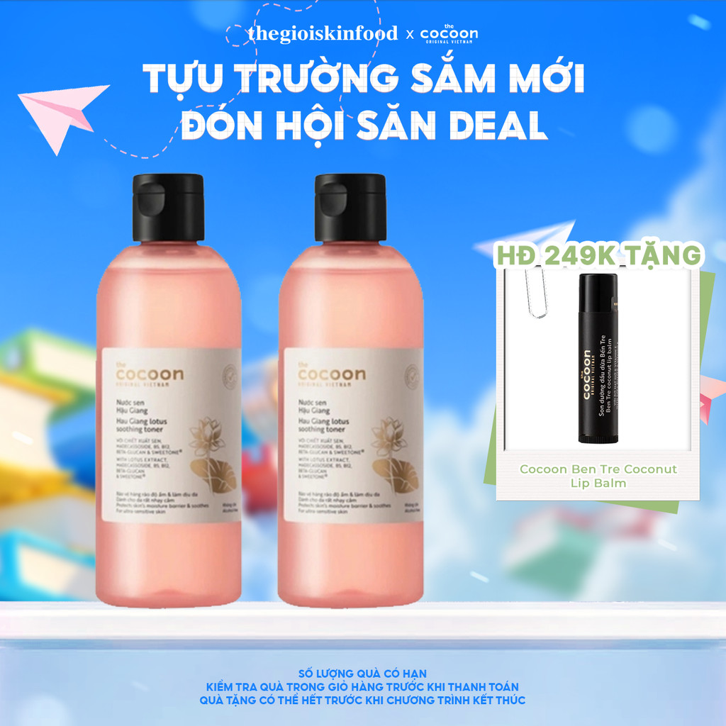 Combo Cocoon 2 chai toner Hau Giang Lotus Soothing Toner 310ml
