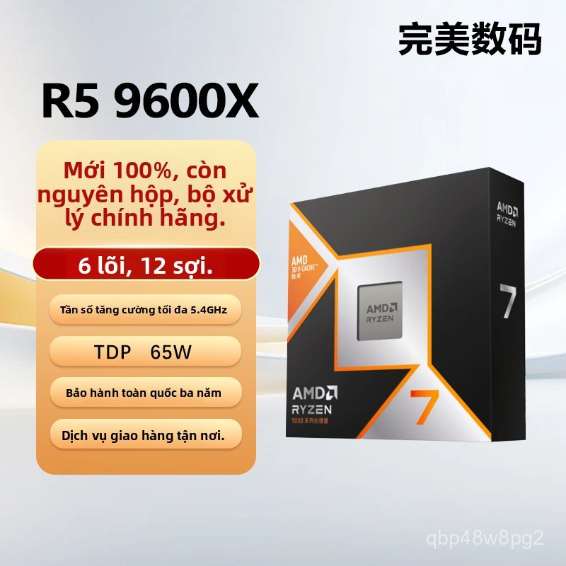 CPU AMD Ryzen 5 9600X hộp mới 6 nhân 12 luồng, xử lý game mượt mà, bền đẹp