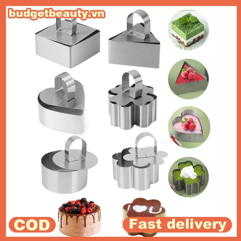 BUDGET Thép không gỉ Mousse Bánh Vòng Khuôn 4 Hình Bấm Đĩa Nướng VN