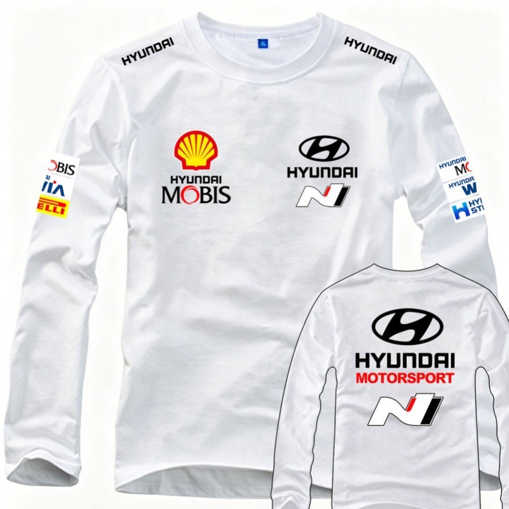 Chất lượng cao Hyundai Hyundai N Rally Mobis Logo đa năng Áo thun dài tay in hình phía trước và phía