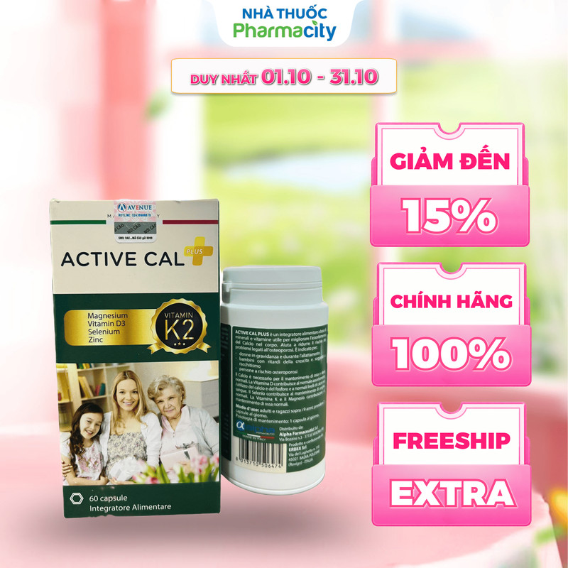 TPBVSK Active Cal Plus Bổ Sung D3, K2, Mg Hỗ Trợ Giảm Nguy Cơ Loãng Xương (Hộp 60 viên)