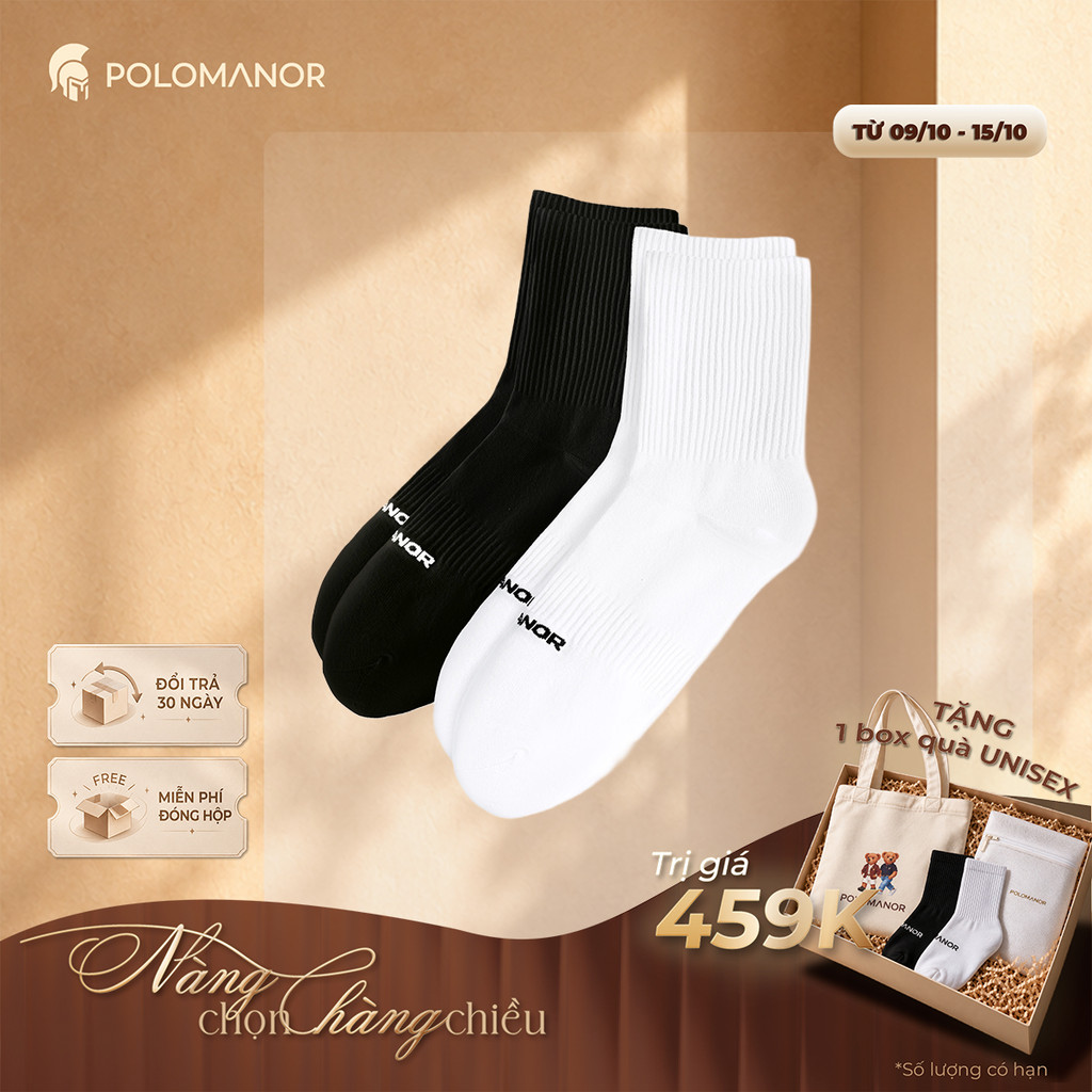 Vớ cổ cao nam nữ trắng đen, Cotton tự nhiên thoáng khí, kháng khuẩn ngăn mùi…