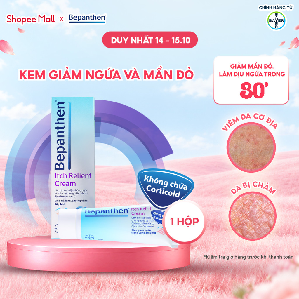 Kem dưỡng bôi hỗ trợ giảm ngứa, mẩn đỏ do da khô, viêm da cơ địa chàm/eczema BEPANTHEN Itch Relief Cream 20g