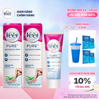 [MỚI] Combo 2 hộp Kem tẩy lông Veet Pure cho da nhạy cảm, 100g/hộp tiết kiệm, công thức Pure cải tiến