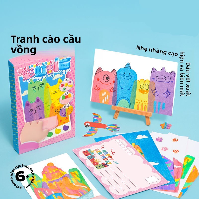 [Sản phẩm mới Hàng có sẵn] Rainbow Dot Rainbow Scratch Painting diy Trẻ em Vui nhộn Rainbow Scratch 