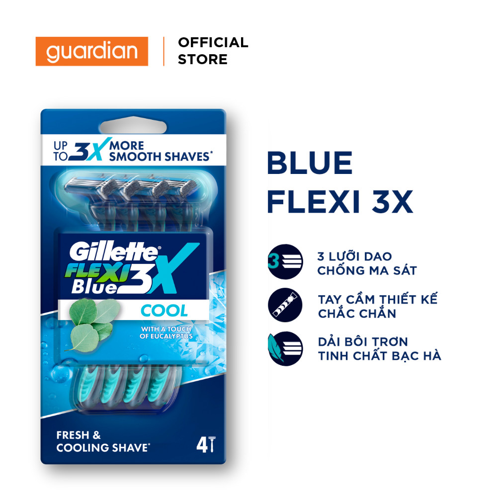 Dao Cạo Râu GILLETTE Blue3X Cool - Hộp 4 Cây