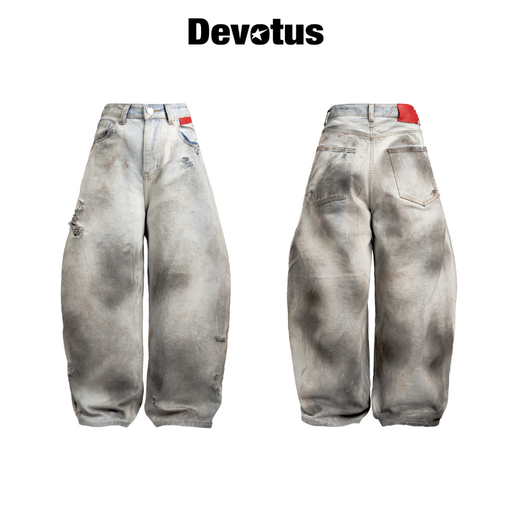Quần dài baggy jeans denim wash dơ form ống rộng Devotus - Blackout Pants Baggy Jeans wash dơ MÀU XA