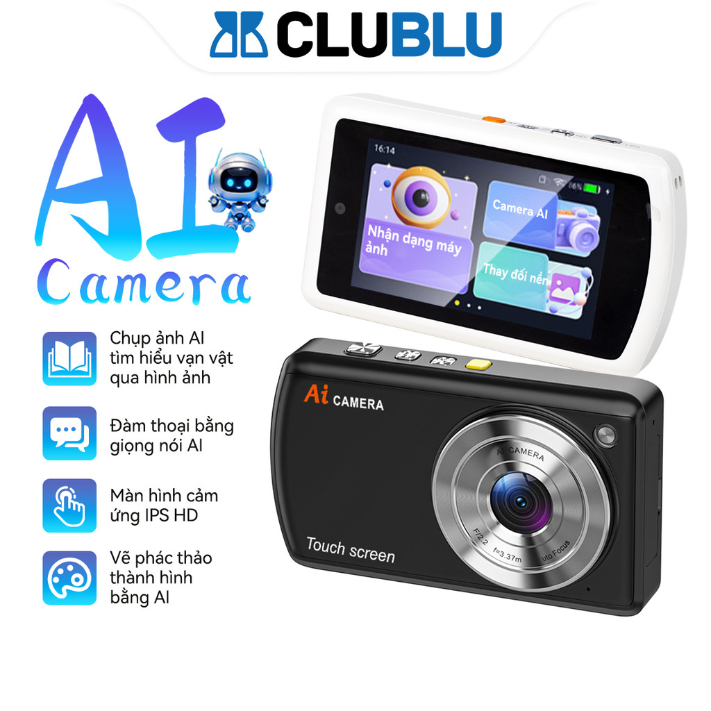 -CLUBLU- Máy Ảnh AI Mini DC310 Thông Minh 13MP Camera WiFi Nhận Diện Vạn Vật Cho Học Sinh, Trẻ Em