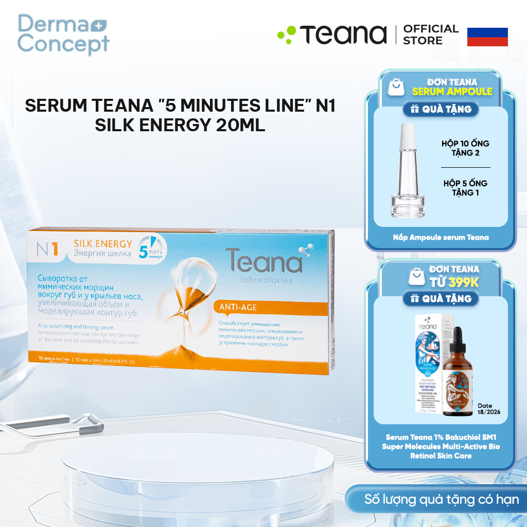 Serum Teana "5 Minutes Line" N1 Silk Energy dưỡng môi, giảm nhăn rãnh cười - 20ml