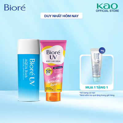 Combo Gel Chống Nắng Dưỡng Ẩm Biore UV Aqua Rich 90ml và Serum Chống Nắng Dưỡng Thể - Trắng Sáng Mịn Màng Biore 150ml