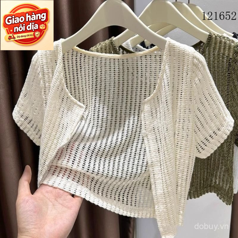 Giao hàng nội địa từ Việt Nam  Phong Cách Hàn Quốc Nữ Mùa Hè blazer Trắng Đen Tay Ngắn Shrug Ren Bol