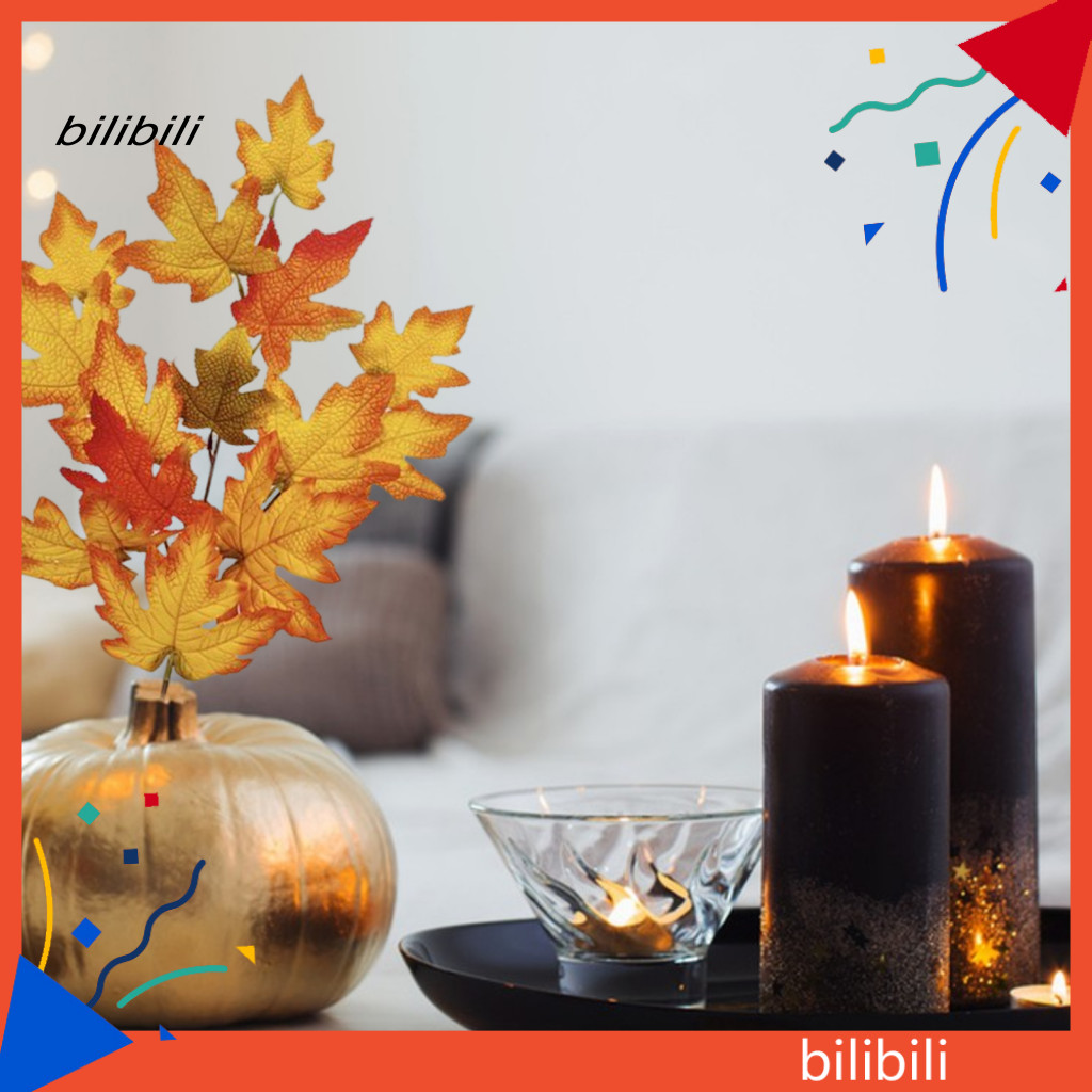 BIL 3 Nĩa Nhân Tạo Lá Phong Không Phai Màu Trang Trí Tươi Giữ Thu Hoạch Halloween Giả Lá Phong Khách