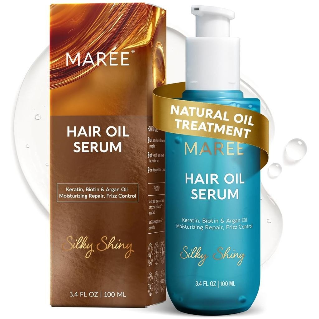 MAREEHairOilforFrizzyHairwithArganOil, Keratin & Biotin – HairSerumforDryandCurlyHairGloss – FrizzCo