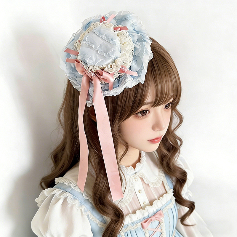 Kẹp tóc mũ mini Lolita thủ công, phụ kiện tóc nơ ren, phụ kiện đội đầu Lolita ngọt ngào.