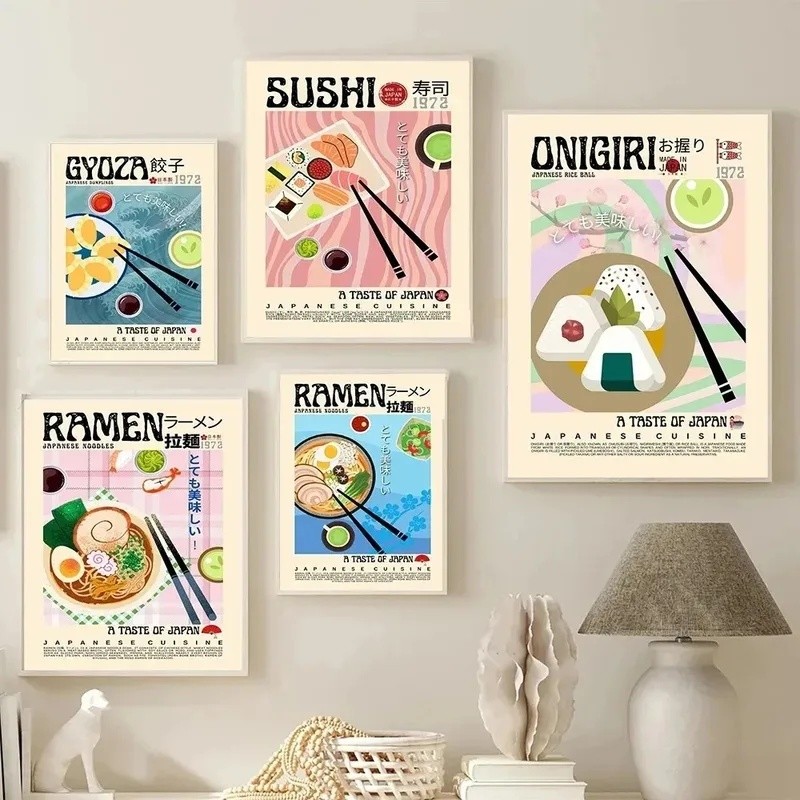 3KW9 Nhật Bản Hàn Quốc Vintage Thực Phẩm Hiện Đại Nhà Bếp Nghệ Thuật Tranh In Hình Châu Á Retro Canv