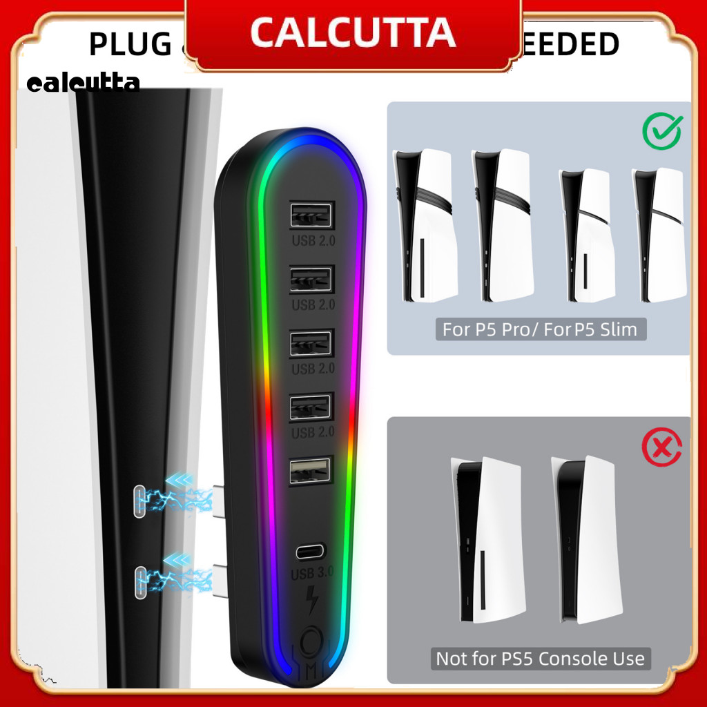 [calcutta] Hub USB 6 cổng cắm USB Hub có đèn Rgb mở rộng USB cắm và chạy để truyền dữ liệu nhanh Ps5