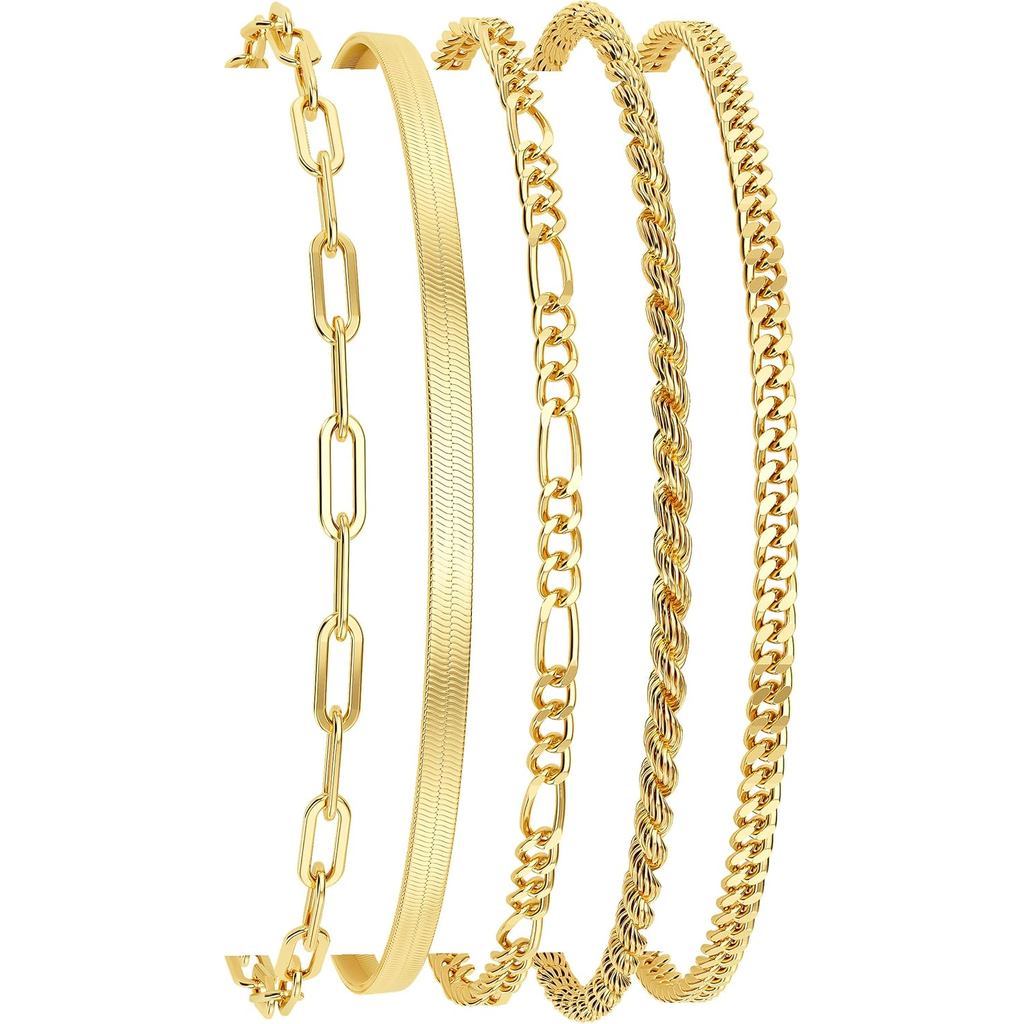 DEARMAY 14K Gold Plated Bracelets for Women, Jewelry Sets Cute Tennis Beaded Bracelets Cuban Link Pa