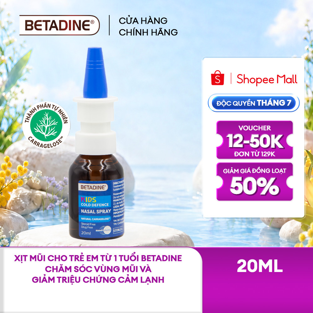 Xịt mũi cho trẻ em từ 1 tuổi Betadine 20ml giúp chăm sóc vùng mũi và giảm triệu chứng cảm lạnh